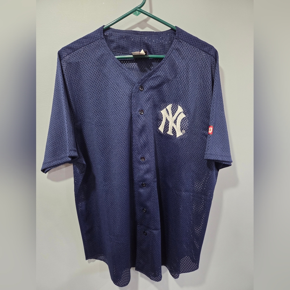 Vintage Wilson New York Yankees Blue Mesh Baseball Jersey Mens XL Embroidered